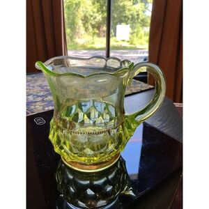 Antique Beaumont Glass Vaseline/Uranium 4.25" Pitcher Gold Accents